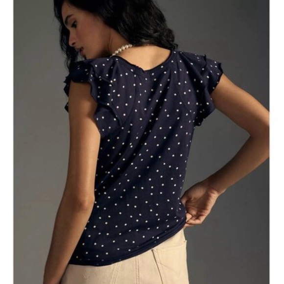 Maeve Tops - Maeve by Anthropologie navy polka dot blouse.
